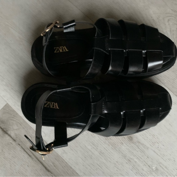 Zara Black‎ Women's Sandals women's size 6 chunky gothic summer buckle strapped - Picture 4 of 8